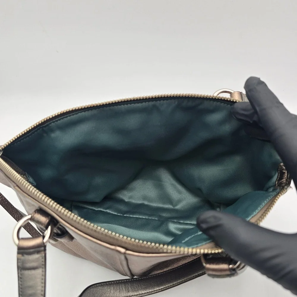 Coach Gun Metal Metallic‎ Bronze Leather Satchel Handbag Silver Hardware